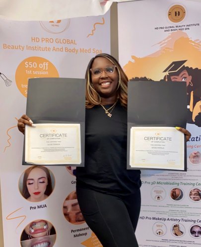 happy woman showing her awards